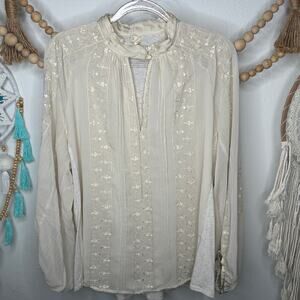 Anthropologie Tiny Maude Biege Boho Lace Balloon Sleeve Top